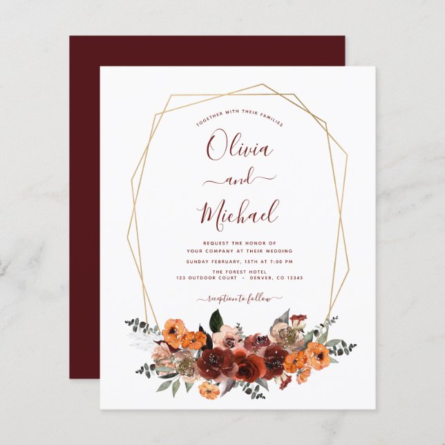 Papier Budget Mariage de automne Bourgogne Eucalyptus Flo (Devant / Derrière)