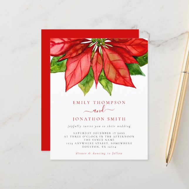 Papier Budget Mariage de Noël Grand Rouge Poinsettia (Devant/Arrière en situation)