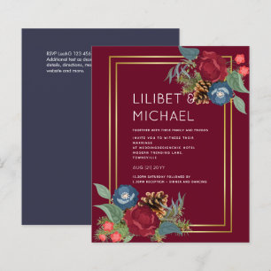 Papier BUDGET Mariage d'hiver Bourgogne Turquoise Bleu mo