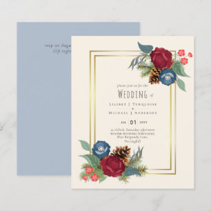 Papier BUDGET Mariage d'hiver Bourgogne Turquoise Bleu mo