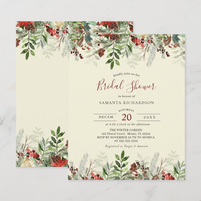 Papier Budget Mariage d'hiver Floral Berry Fête des marié (Devant / Derrière)