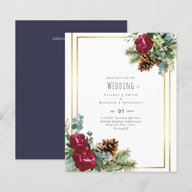 Papier BUDGET Mariage d'hiver Rose Bourgogne Eucalyptus (Devant / Derrière)