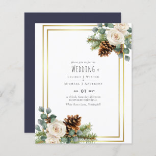 Papier BUDGET Mariage d'hiver Roses blanches Or Dusty Ble