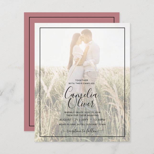 Papier BUDGET Mariage Dusty Rose Photo OVERLAY (Devant / Derrière)