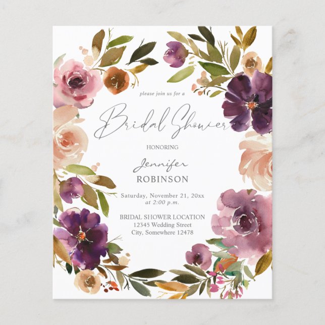 Papier Budget Mariage Fleurs Violettes et Roses Pâles (Devant)