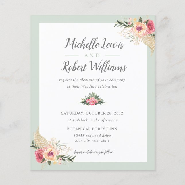 Papier BUDGET mariage floral rose et de belle taille (Devant)