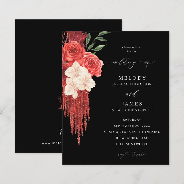 Papier Budget Mariage Floral Rouge - Noir (Devant / Derrière)