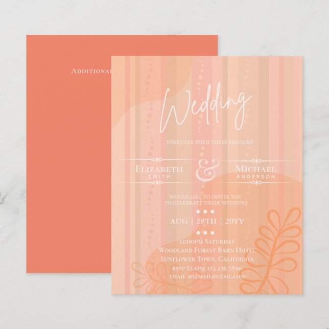 Papier BUDGET Mariage Inviter orange Pêche Abstraite (Devant / Derrière)