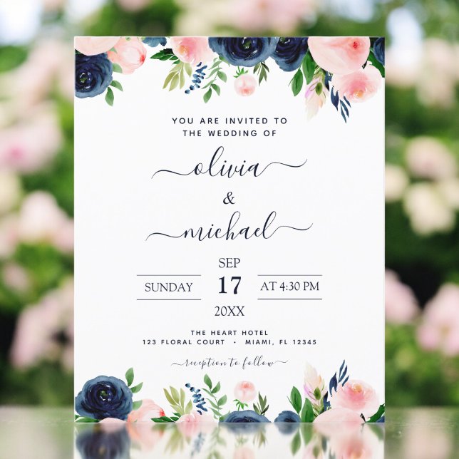 Papier Budget Mariage Marine Bleu Blush rose Floral (Créateur téléchargé)