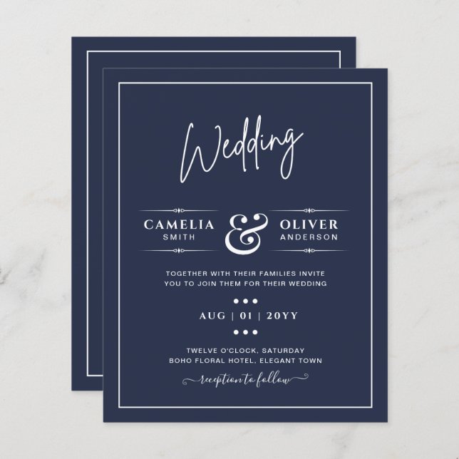 Papier BUDGET Mariage monochrome bleu marine (Devant / Derrière)