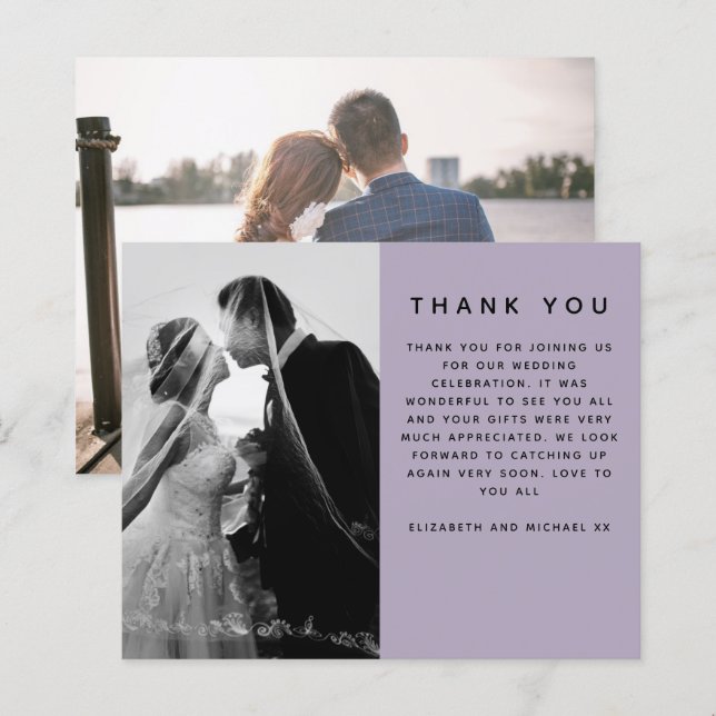 Papier BUDGET Mariage photo Merci moderne violet clair (Devant / Derrière)