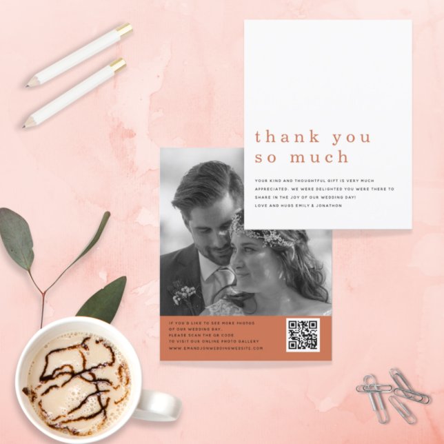 Papier Budget Mariage Photo QR Code Merci en terre cuite (Créateur téléchargé)