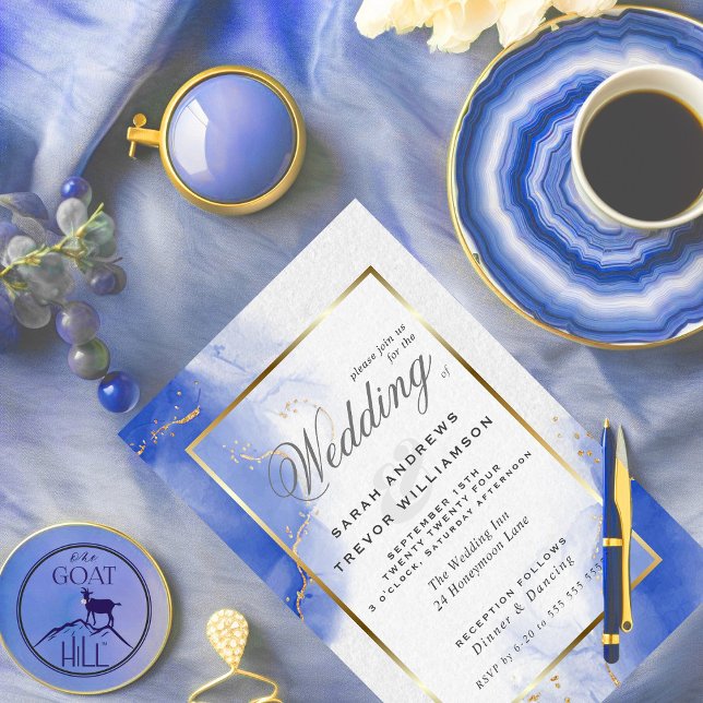 Papier Budget Mariage Royal Blue Gold Abstrait Marble Inv (Créateur téléchargé)