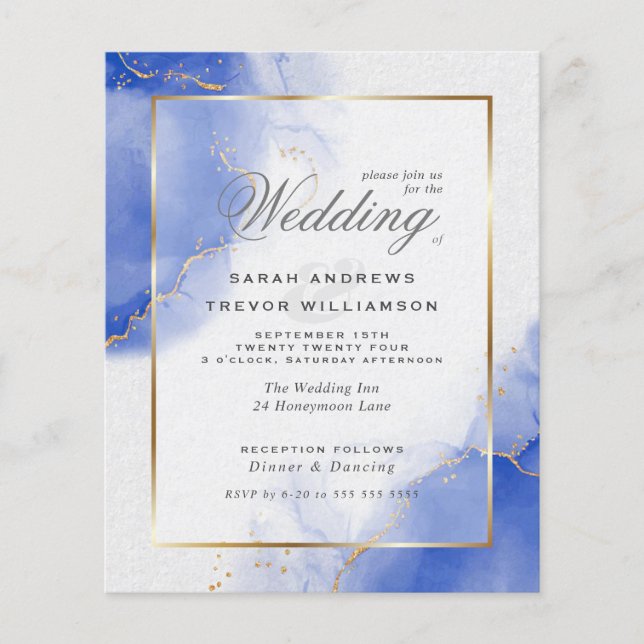 Papier Budget Mariage Royal Blue Gold Abstrait Marble Inv (Devant)