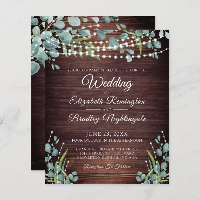 Papier Budget Mariage Rustic Wood Lights Invitation vert (Devant / Derrière)