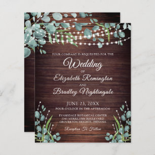 Papier Budget Mariage Rustic Wood Lights Invitation vert