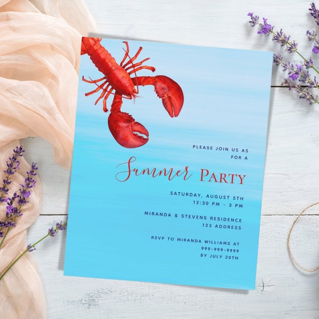 Papier Budget marin du homard rouge Invitation de la fête (Créateur téléchargé)