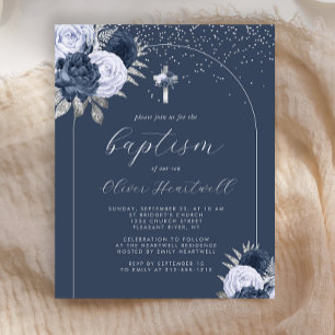 Papier Budget Marine Bleu Floral Arch Croix Garçons Baptê