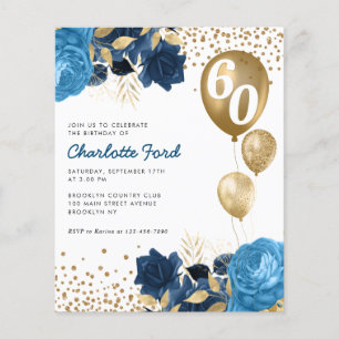 Papier Budget Marine Bleu Floral or Ballons Anniversaire