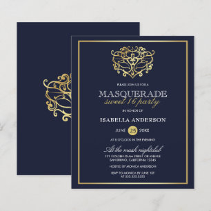Papier Budget Marine Bleu & Or Masquerade Sweet 16 Party
