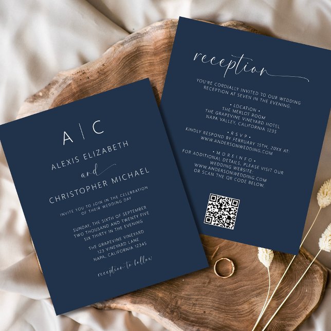 Papier Budget Marine Bleu Tout en un Mariage QR Code (Créateur téléchargé)