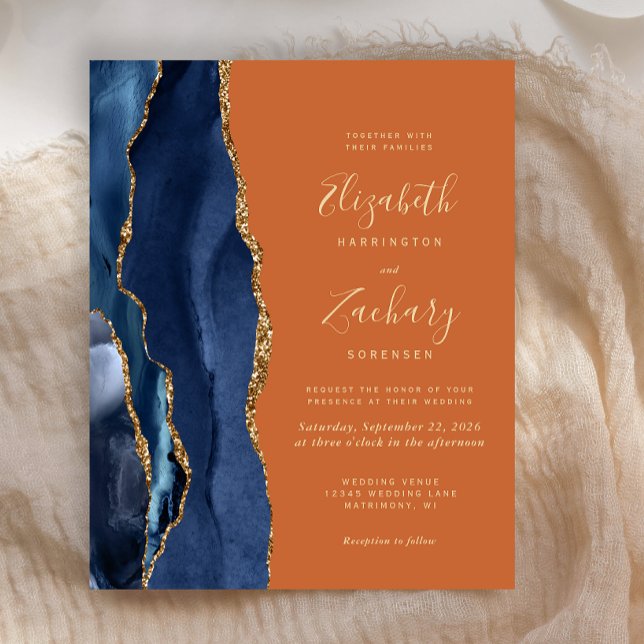 Papier Budget Marine Blue Agate Burnt Orange Mariage Invi (Créateur téléchargé)