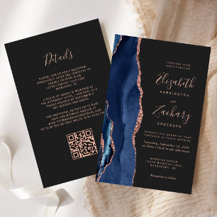 Papier Budget Marine Blue Agate Dark QR Code Mariage