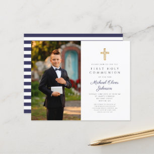 Papier Budget Marine Blue Boy First Communion Photo Invit