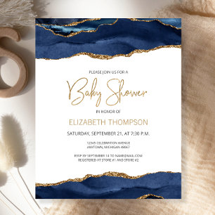 Papier Budget Marine Blue Gold Agate Baby shower Invitati