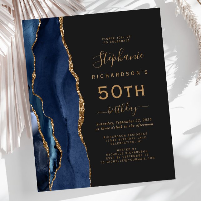 Papier Budget Marine Blue Gold Agate Dark 50e anniversair (Créateur téléchargé)