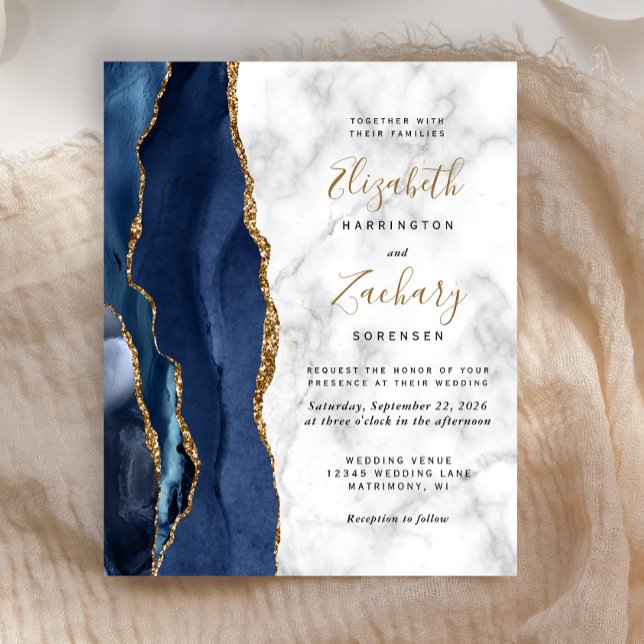 Papier Budget Marine Blue Gold Agate Marbre Mariage Invit (Créateur téléchargé)