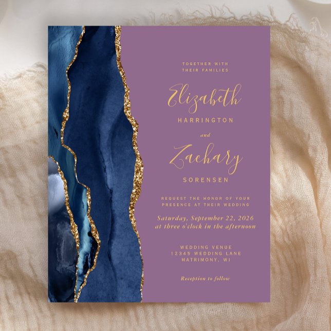 Papier Budget Marine Blue Gold Agate Mauve Mariage Invita (Créateur téléchargé)