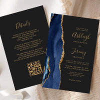 Budget Marine Blue Gold Dark QR Code Mariage Invit