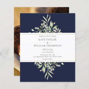 Papier Budget Marine Blue Green Mariage Photo Invitation