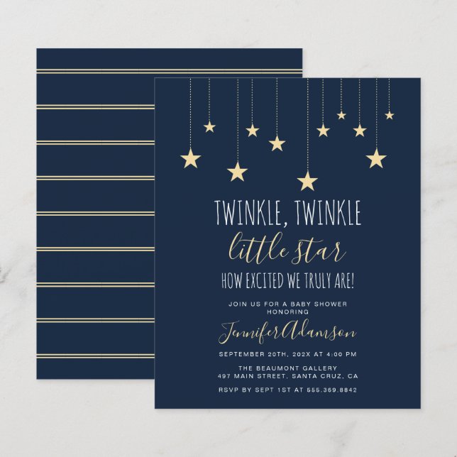 Papier Budget Marine Blue Twinkle Baby shower Little Star (Devant / Derrière)