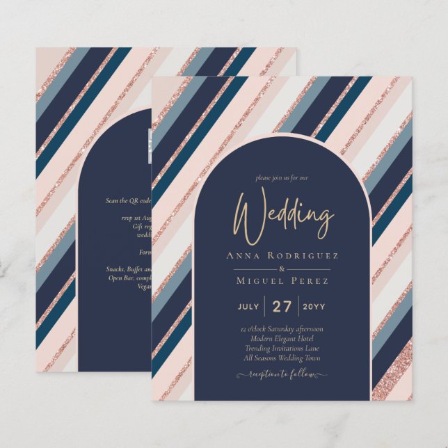Papier BUDGET Marine Blush Rose Rose Gold Wedding INVITE (Devant / Derrière)