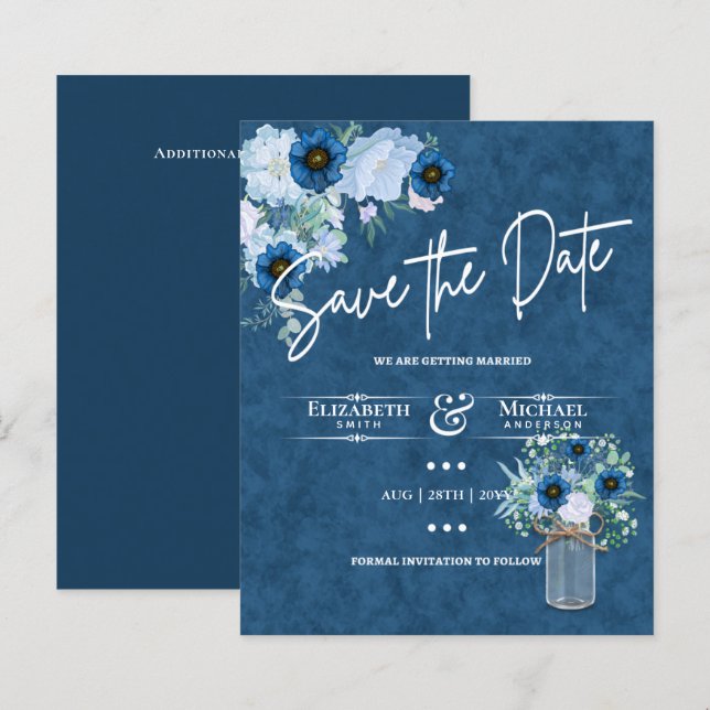 Papier Budget Marine Dusty Blue Floral Rustic Mariage (Devant / Derrière)