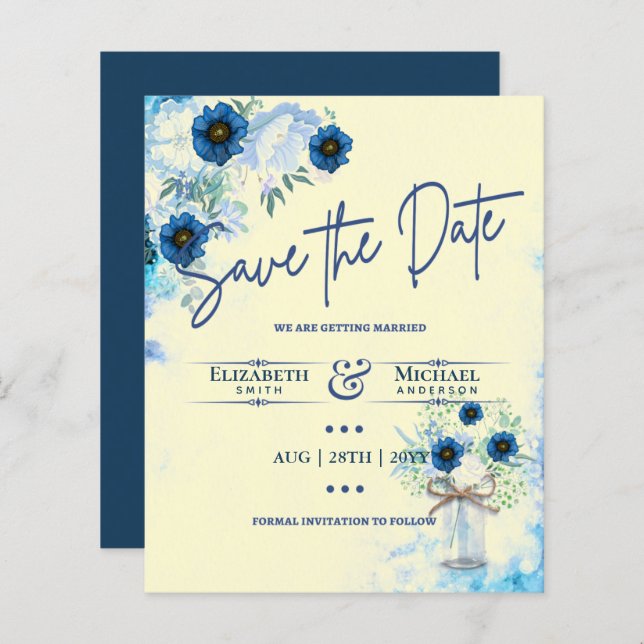 Papier Budget Marine Dusty Blue Floral Rustic Mariage (Devant / Derrière)