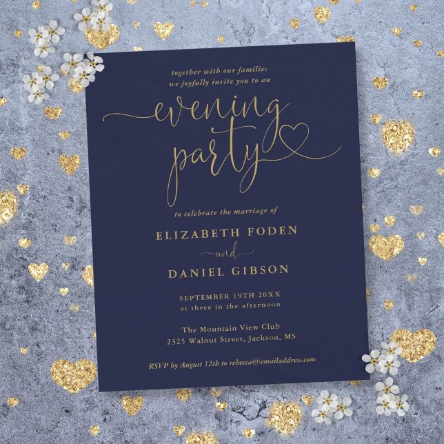 Papier Budget Marine Et Gold Soirée De Mariage Invitation (Budget Navy And Gold Evening Party Wedding Invite)