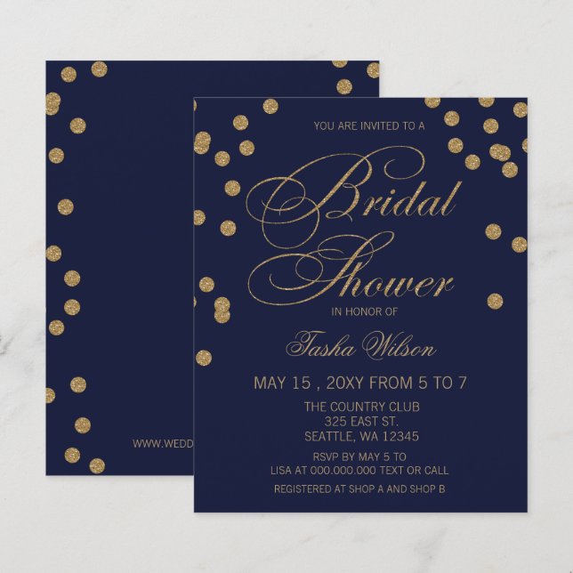 Papier Budget Marine Gold Confetti Invitation de la douch (Devant / Derrière)