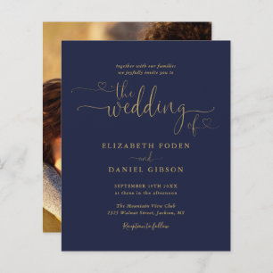 Papier Budget Marine Gold Heart Script Photo Wedding Invi