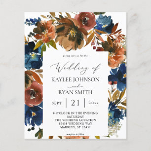 Papier Budget Marine, Orange et Brown Floral 2 Mariage Pa