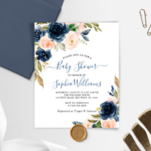 Papier Budget Marine & Pink Floral Baby shower Invitation