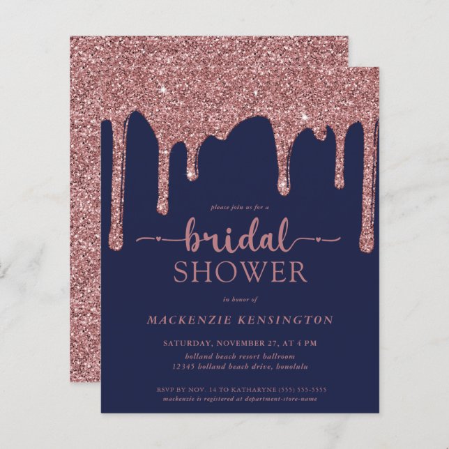 Papier Budget Marine Rose bleu Parties scintillant d'or D (Devant / Derrière)