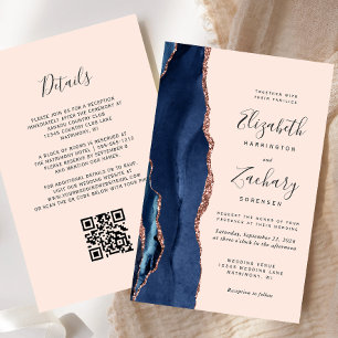 Papier Budget Marine Rose Gold Agate Blush QR Code Mariag