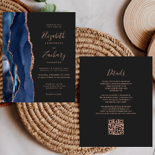 Papier Budget Marine Rose Gold Agate Dark QR Code Mariage