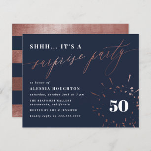Papier Budget Marine & Rose Gold Script Surprise Party