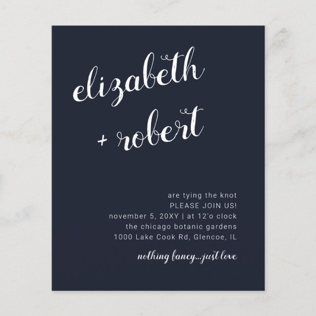 Papier Budget Marine Script Calligraphie Faire-part de ma (Devant)
