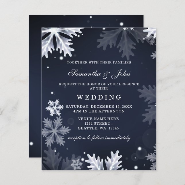 Papier Budget Marine Snowflakes Invitation au mariage hiv (Devant / Derrière)