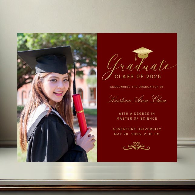 Papier Budget Maroon Gold Formal Script Photo Graduation (Budget Maroon Gold Formal Script Photo Graduation)